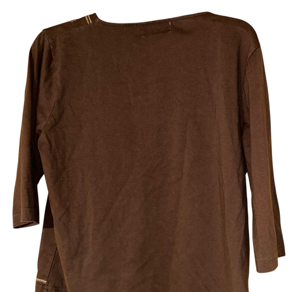 Shenanigans Brown‎ Embroidered Floral 3/4 Sleeve Knit Top Womens Large Boho - Picture 5 of 9